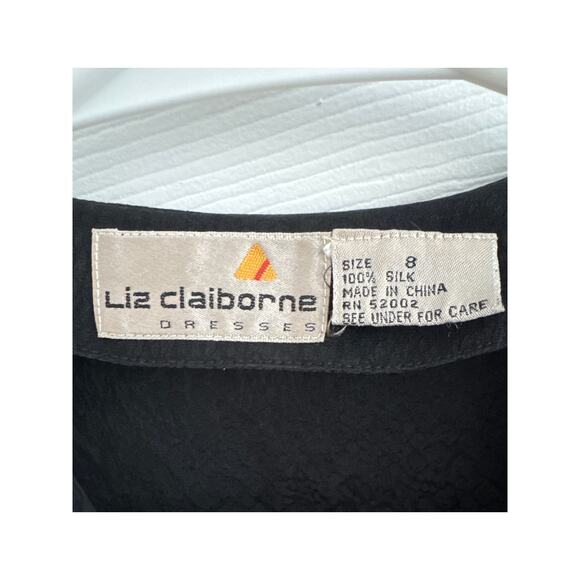Vintage Liz Claiborne 100% Silk Wrap Blouse Black Jacquard 80s Small - Picture 13 of 13